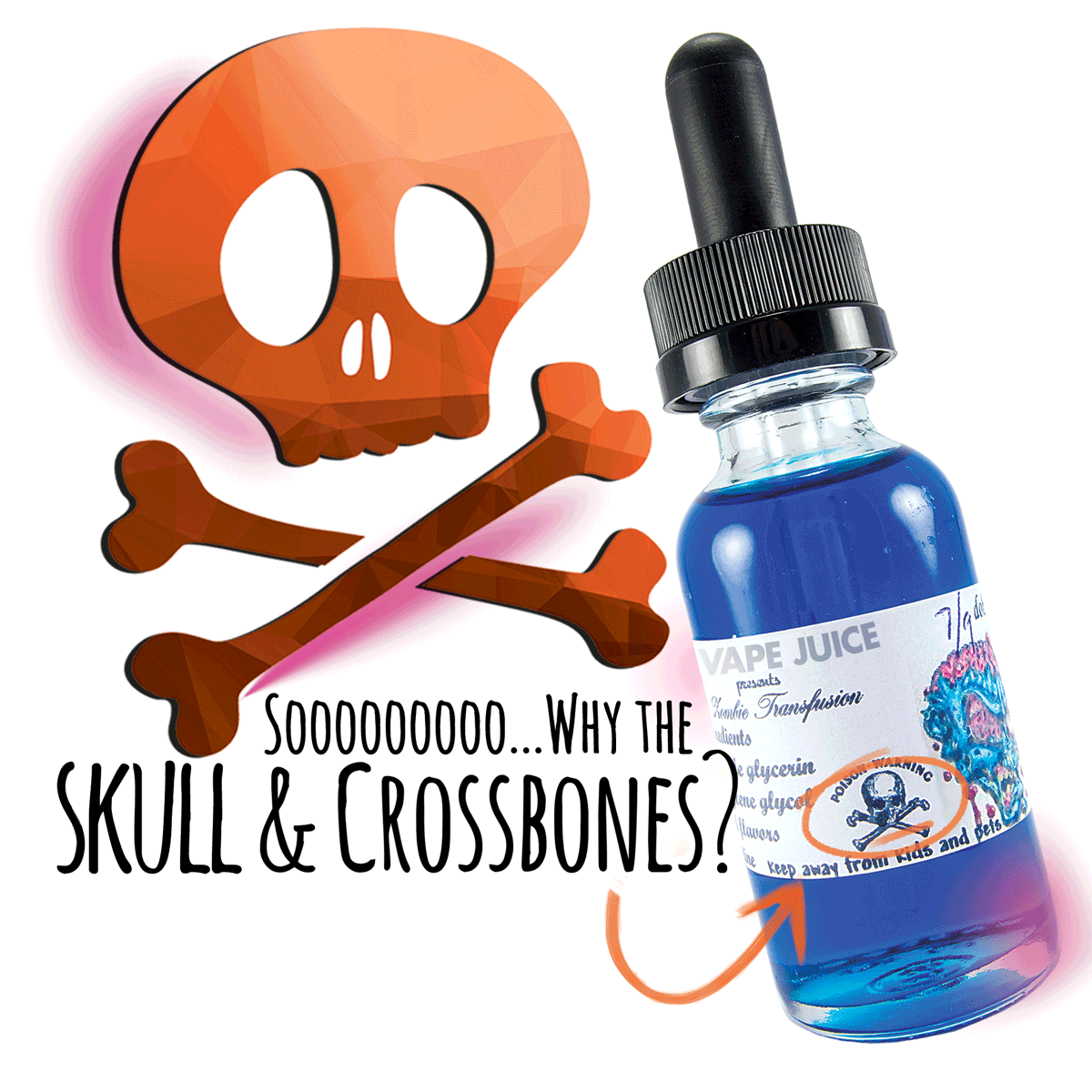 Skull and crossbones of a bottle of vape juice.