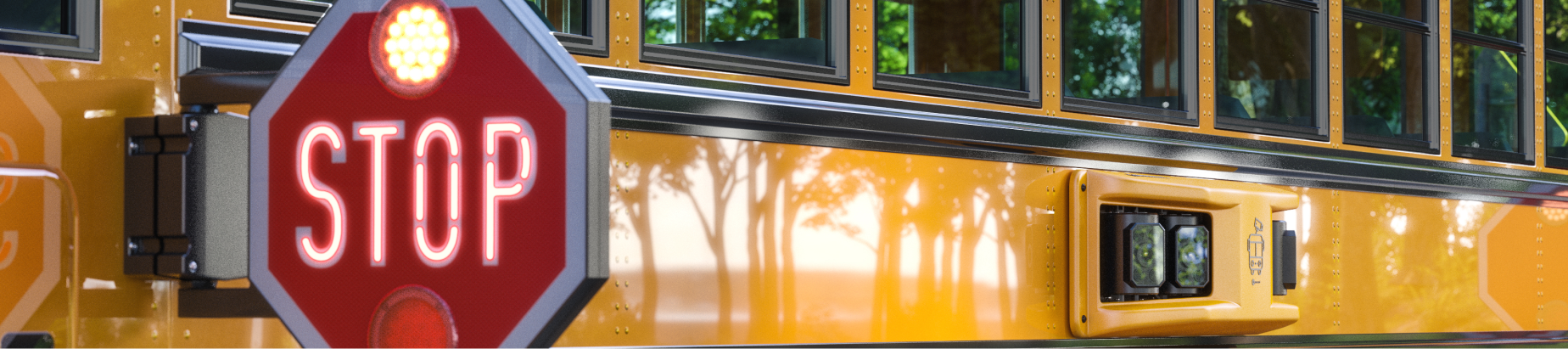 header showing school bus stopped and STOP sign extended