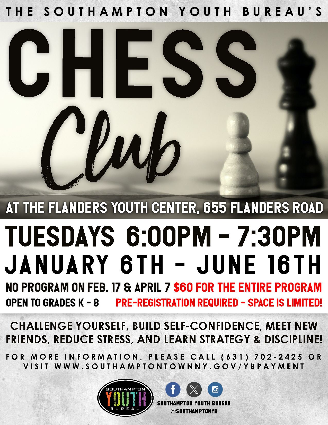 Chess Club Winter Spring 2026 Flyer and Registration Form